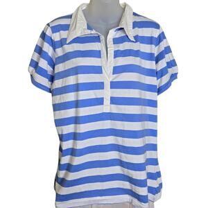 Steve & Barry's Womens Striped Polo Shirt‎ XXL Blue White Collared Preppy Casual